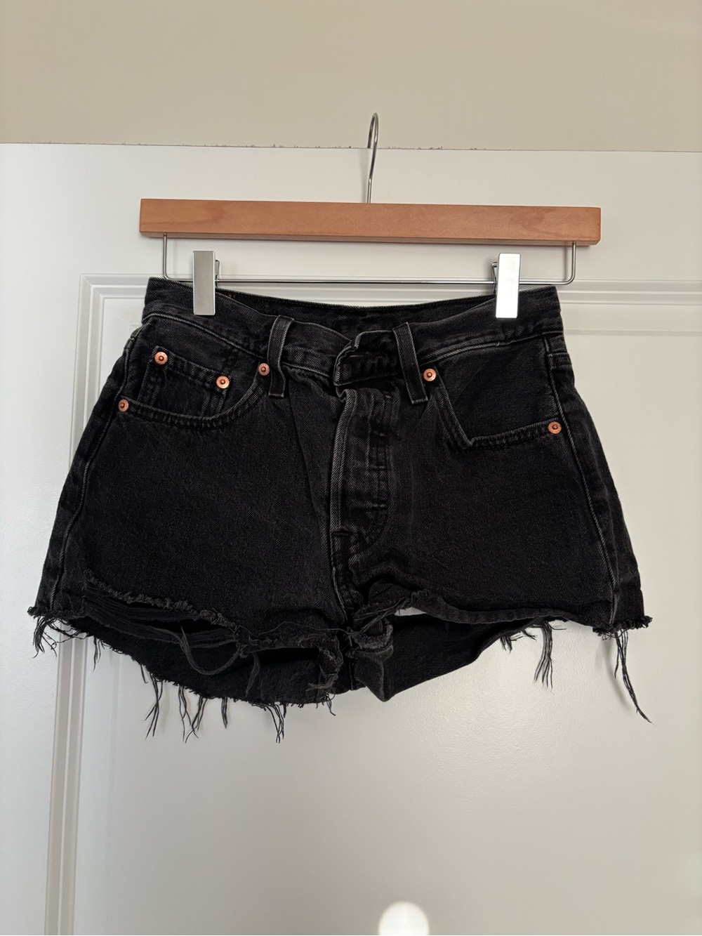 Levi's Black Distressed High-Waist Denim Shorts